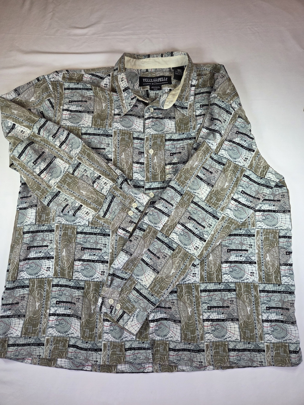 Vintage Pelle Pelle Y2K Long Sleeve Button Up Geometric Lightweight